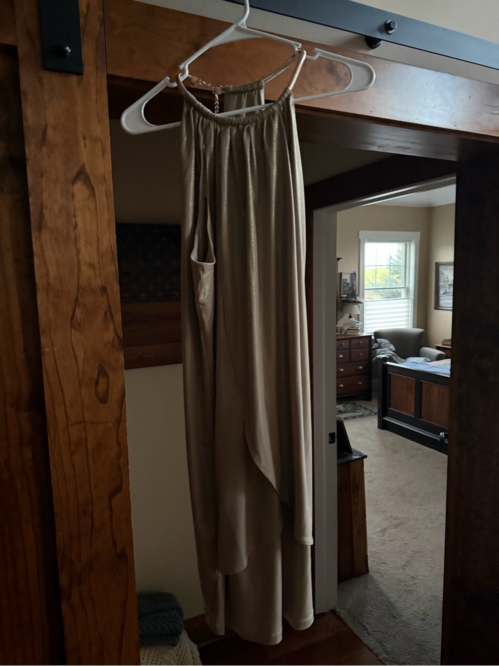 Metallic Taupe Halter Dress